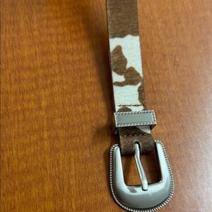 BKE CowPrint faux fur belt  with Silver Buckle